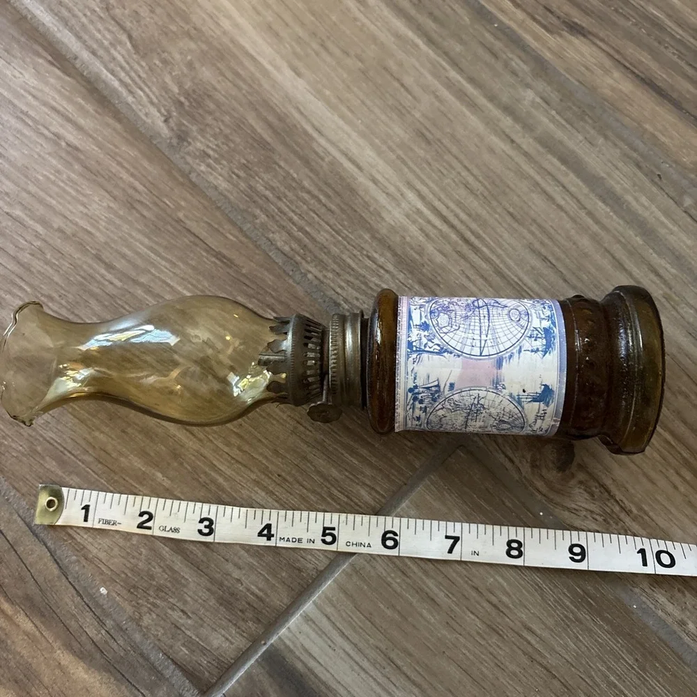 Vintage Amber Glass Globe Atlas Oil Lamp 1960s Japan‎ 8